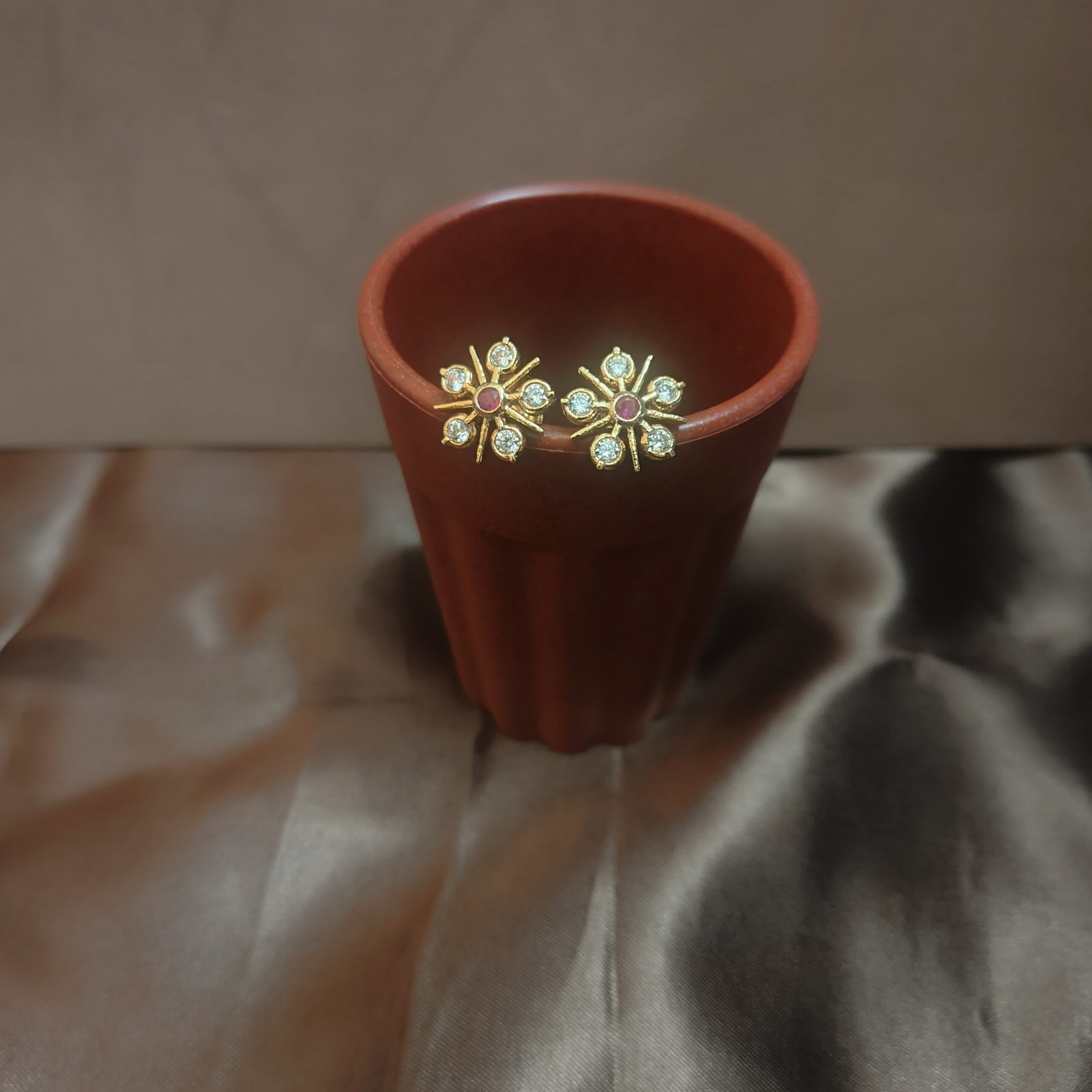 Ear Stud-Ruby- Micro gold plating